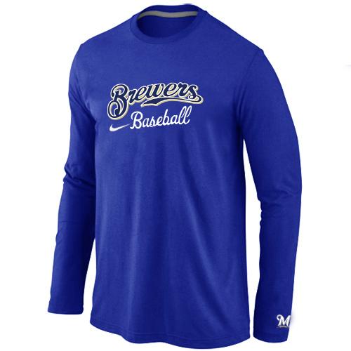 Cheap Nike Milwaukee Brewers Long Sleeve MLB T-Shirt Blue For Sale